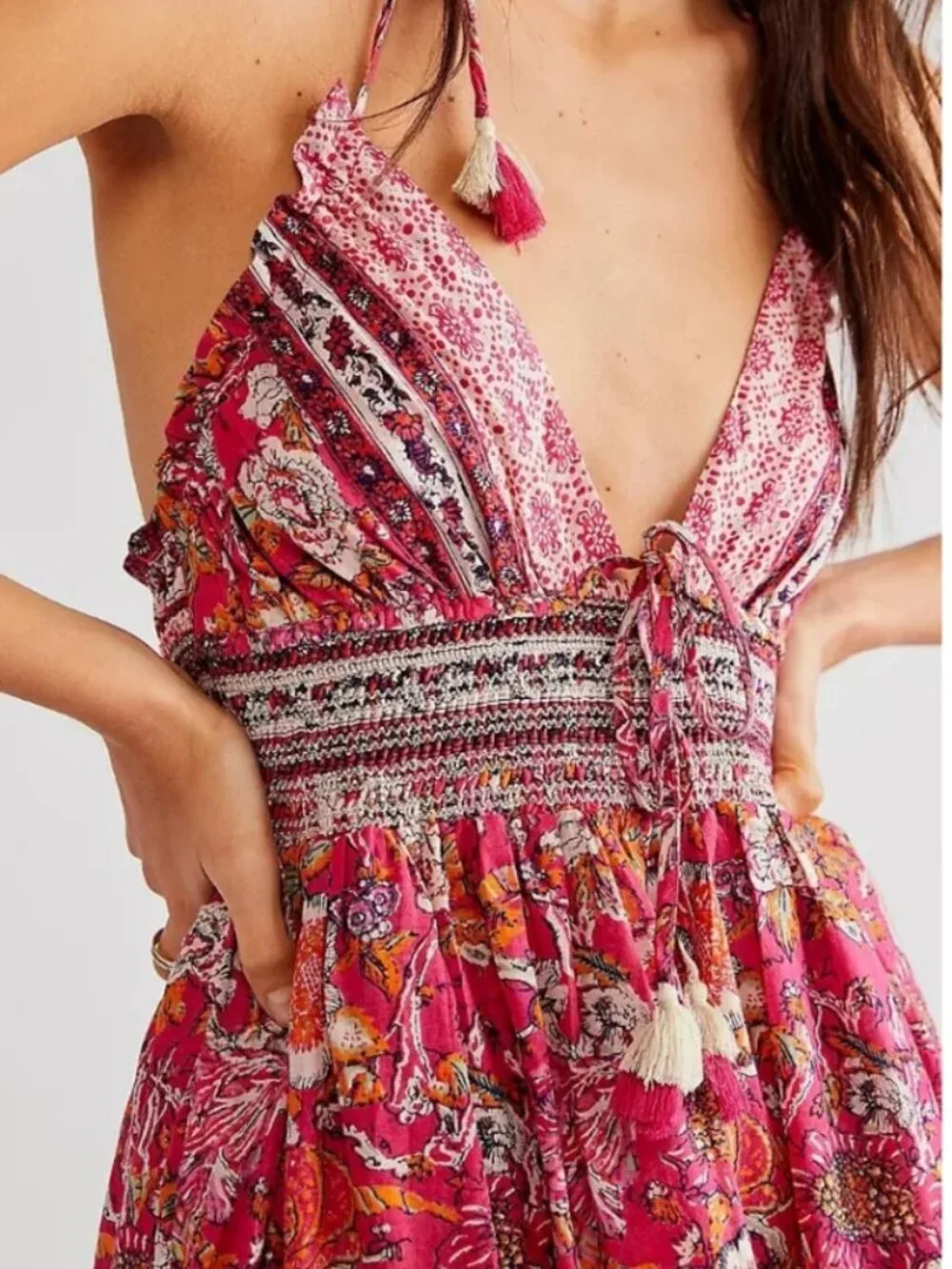 Free People Real Love Backless Halter Maxi Dress Size Small Meadow Combo